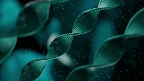Dna Double Helix Strands Rotating in a Deep Teal Laboratory Medical Environment Stockbeeldmateriaal 331110061