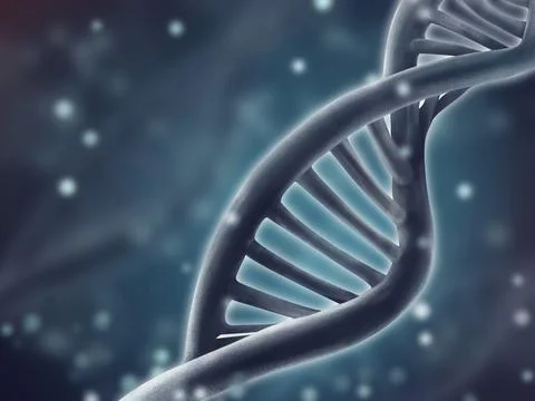DNA double helix structure on blurred background, illustration. Science of .. Stock Photos