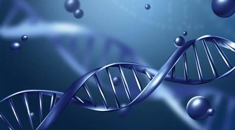 DNA double helix structure on blurred background, illustration. Banner desi.. Stockfoto's