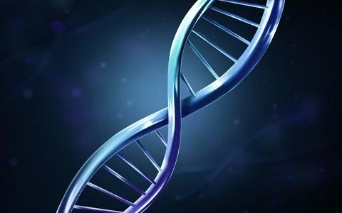 DNA double helix structure on blurred background, illustration. Science of .. Stockfoto's