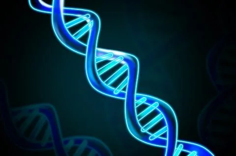 DNA double helix structure on dark background, illustration. Science of gen.. Stock Photos