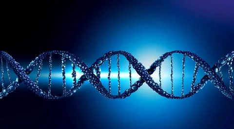 DNA double helix structure on dark background with light, illustration. Ban.. 스톡 사진