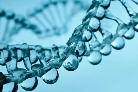 Dna double helix structure forming with water drops Stock Photos