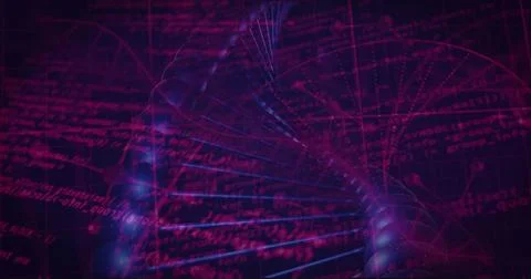 DNA double helix twisting through virtual grid, with glowing data nodes, grid 스톡 일러스트