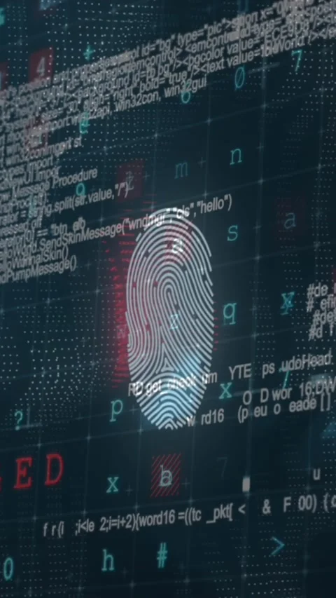 DNA fingerprint rotating on coding background Video stock 342704203