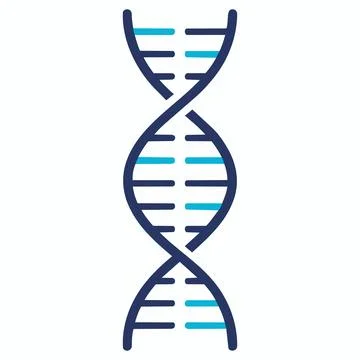 Dna genetic sequence helix icon in blue and white with genetics, biotechnolog Stock Illustration