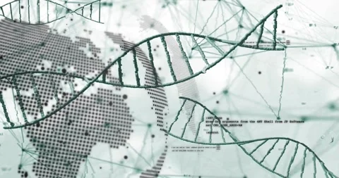 DNA helices on data pulse sweeping center, helix rising rotating, code sliding, Stock Footage 331161036