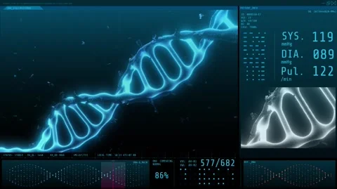 DNA Helix 3D Digital Model and Biomedical Genetic Interface 4K Video stock 332133980