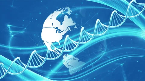 DNA Helix and World Map Illustration in Blue Futuristic Design Stock Footage 339050993
