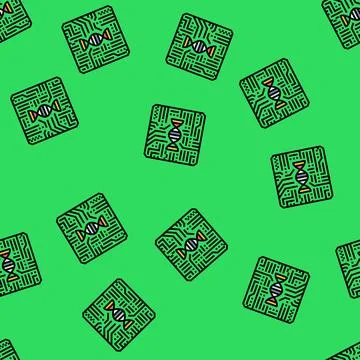 Dna helix circuit pattern vector seamless pattern Illustrazione stock