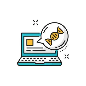 DNA helix on computer screen isolated line icon Stock Illustration