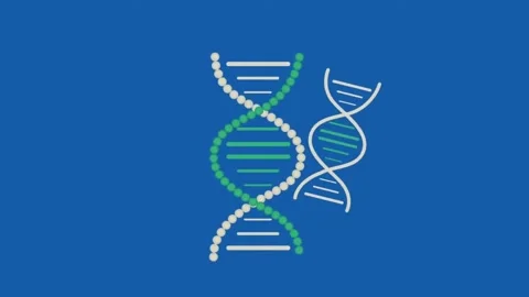 Dna helix double spiral animation with rotating motion on blue background video Stock Footage 331643472