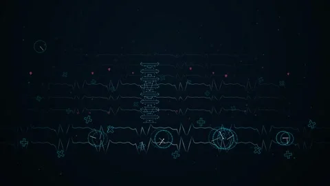 DNA Helix ECG Waveform Loop - Blue Medical Data Analytics Backdrop Video stock 341786907