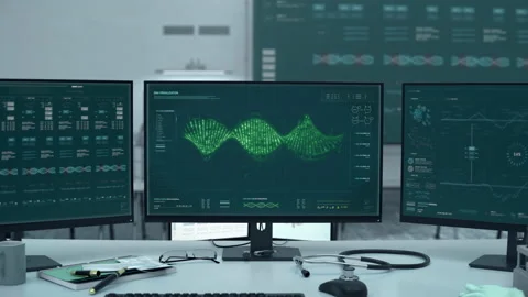 DNA helix examination technology analyzing the gene data at a modern laboratory Vídeos de archivo 175746271
