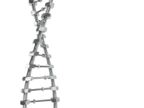 DNA Helix with gear instead molecules transmitted. Genetic modify science and Stock Illustration