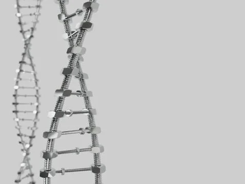 DNA Helix with gear instead molecules transmitted. Genetic modify science and Stock Illustration