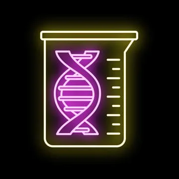 Dna helix inside beaker neon glowing icon Stock Illustration