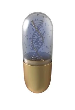DNA helix inside pill capsules standing 3d illustration Stock Illustration
