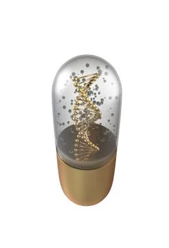 DNA helix inside pill capsules standing 3d illustration Stock Illustration