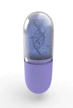 DNA helix inside pill capsules standing 3d illustration Stock Illustration