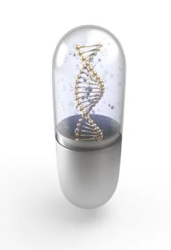 DNA helix inside pill capsules standing 3d illustration Illustrazione stock
