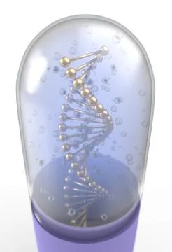 DNA helix inside pill capsules standing 3d illustration Stock Illustration
