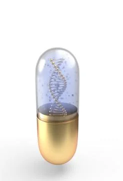 DNA helix inside pill capsules standing 3d illustration Stock Illustration