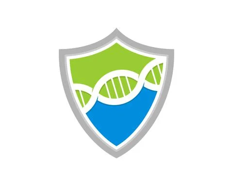 DNA helix inside the shield logo Stock Illustration