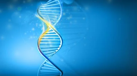 DNA helix model on a blue background, 3D render. イラスト素材
