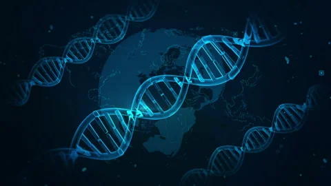 DNA Helix Over World Map - Conceptual Science and Technology Illustration Vídeo Stock 343522234