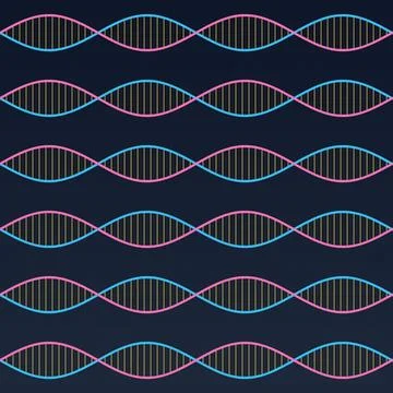 DNA Helix Pattern Seamless Background with Pink and Blue Double Strands for.. Illustration