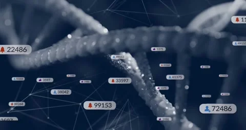 DNA helix rotating with notification bubbles appearing and highlighting numeric Stock Footage 331214527