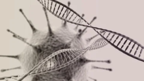 DNA helix with virus on light background Stock Illustration
