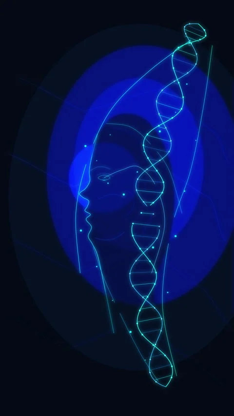 DNA helix woman face loop blue animation scientific medical future Stock Footage 346547117