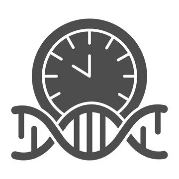 DNA human clock solid icon, human health concept, dna with alarm clock sign on Illustrazione stock