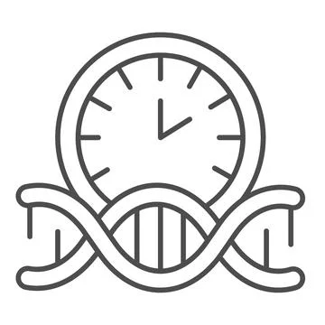 DNA human clock thin line icon, human health concept, dna with alarm clock sign イラスト素材