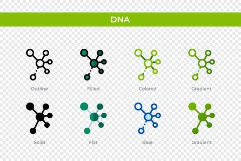 Dna icon in different style. Dna vector icons designed in outline, solid, c.. Illustrazione stock