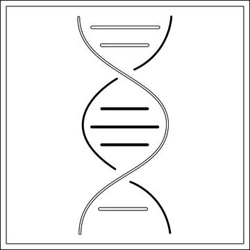 DNA icon in a flat design on a white background, black silhouette. Stock Illustration