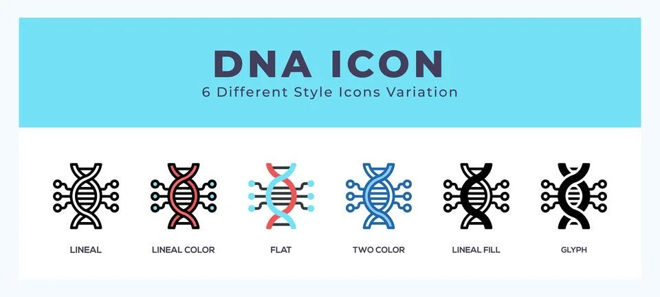 Dna icon set with different styles. Design elements for logo. Vector illust.. Illustrazione stock