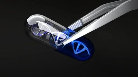 DNA inside a capsule with tweezers, Science background Stock Footage 260876016