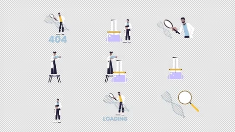 DNA laboratory research and loading 404 error cartoon animation pack Stock Footage 348136001