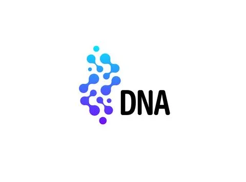 DNA logo featuring an abstract double helix built from connected molecular shape Stock Illustration