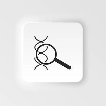 Dna, magnifier. Bioengineering neumorphic style vector icon. Biotechnology for Stock-Illustration
