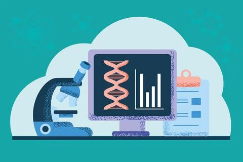 DNA microscope, computer Stock Illustration