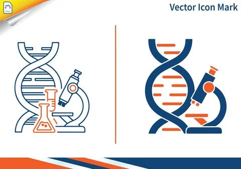 Dna microscope laboratory vector icon mark, modern flat design. Ilustración de archivo