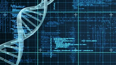 DNA model against binary codes and grid Stock Footage 104943295