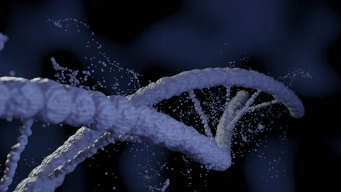 DNA molecula macro fly through with rotation and particle emission Stock Footage