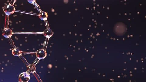 DNA molecule and floating droplets, shallow focus. Biochemistry, medical test or Stock Illustration