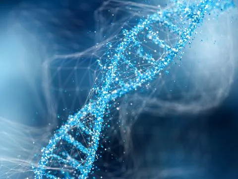 DNA molecule on blue abstract background.. Concept of biochemistry. Stock Illustration