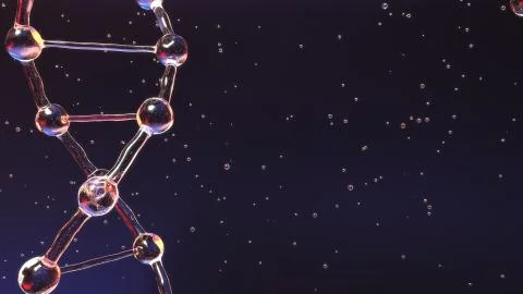 DNA molecule close-up and multiple particles. Heredity, medicine or genetic Stock Illustration